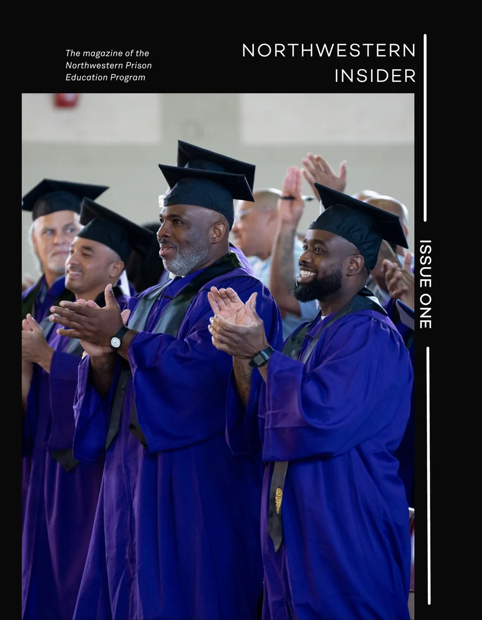 Northwestern Insider Volume 1, Issue 1 cover showing NPEP graduates applauding in purple academic gowns.